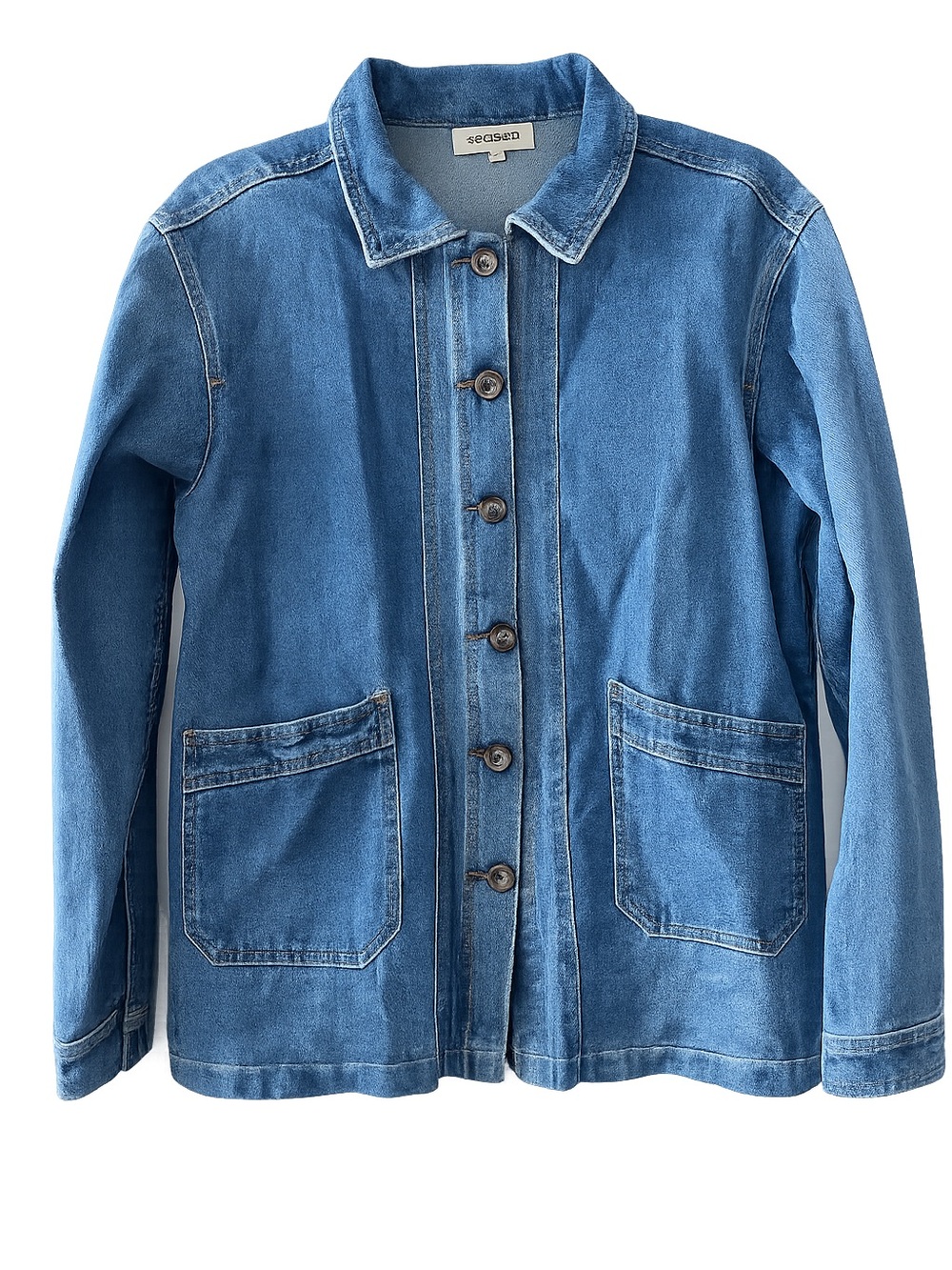 Season French Designer Soft Denim Chore Jacket - Blue - Size S